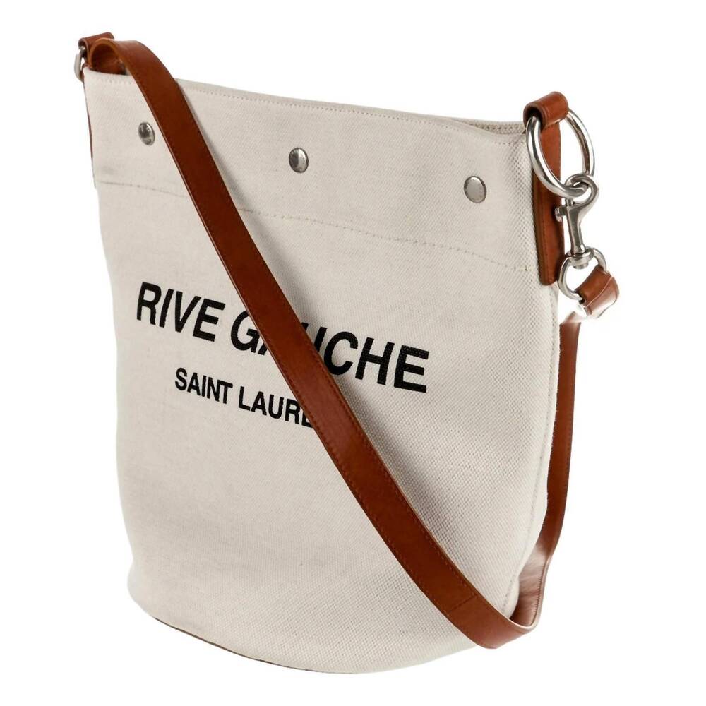 NEW SAINT LAURENT women's rive gauche leather bucket bag in brown - Picture 4 of 6